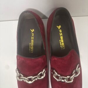 Men's Fiesso by Aurelio Garcia Burgundy Suede Loafers with Chain Detail